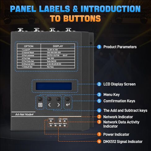 4-Port ArtNet to DMX Converter with PoE, 4-Universe Bidirectional Art-Net to DMX512 Node, 4-Channel Network Converter for Lighting Controller Interface, Rack & Truss Mountable in Kuwait