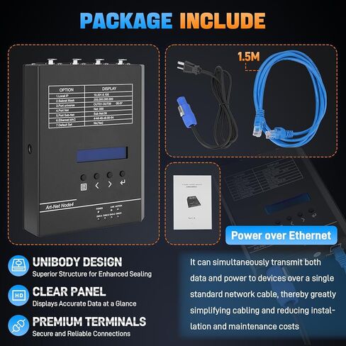 4-Port ArtNet to DMX Converter with PoE, 4-Universe Bidirectional Art-Net to DMX512 Node, 4-Channel Network Converter for Lighting Controller Interface, Rack & Truss Mountable in Kuwait