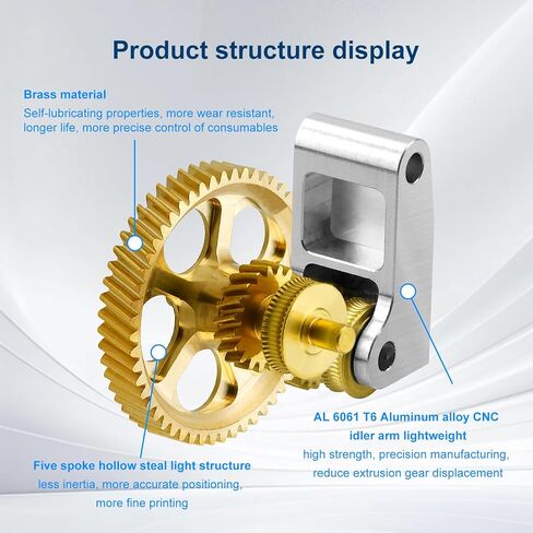 Full Metal - Gold DLC - Slant Gear - Kit Brass Extruder Gear Compatible with BambuLab P1P/P1S/X1C/X1E 3D Printers,Golden RNC Nano Coating Hardened Steel Panda Extruder Gear in Saudi Arabia