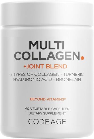 Codeage Multi Collagen Protein + Joint Blend Supplement, Hyaluronic Acid, Bromelain, Turmeric, Ginger, Boswellia, Astaxanthin - Hydrolyzed Bovine Collagen - 5 Collagen Types - Non-GMO - 90 Capsules in Saudi Arabia