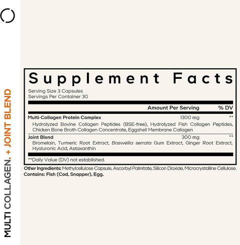 Codeage Multi Collagen Protein + Joint Blend Supplement, Hyaluronic Acid, Bromelain, Turmeric, Ginger, Boswellia, Astaxanthin - Hydrolyzed Bovine Collagen - 5 Collagen Types - Non-GMO - 90 Capsules in Saudi Arabia