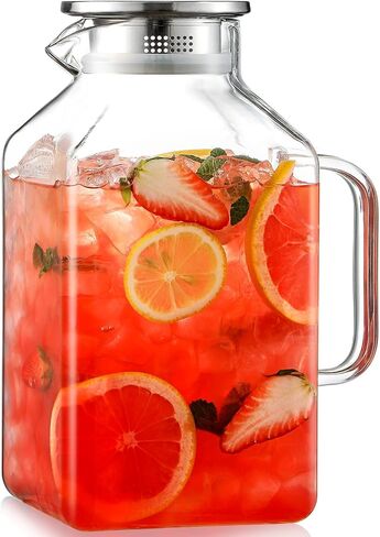 1 Gallon Square Glass Pitcher with Lid and Spout, Borosilicate Glass Carafe for Hot/Cold Drink, Water Pitchers with Handle for Fridge, Extra Large Jug for Iced Tea, Coffee, Juice, Beverage in Kuwait
