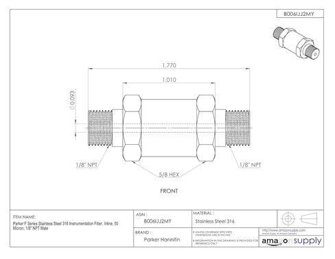 Parker F Series Stainless Steel 316 Instrumentation Filter, Inline, 50 Micron, 3/4" NPT Male in Saudi Arabia