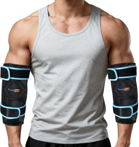 غلاف SuzziPad Elbow Ice Pack - كم ضغط بارد يمكن ارتداؤه للمرفق والساعد، حزمة ثلج قابلة لإعادة الاستخدام للتعافي من التنس والجولف، أسود in Kuwait