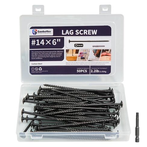 Lag Screws 6 Inch, 50PCS Heavy Duty Construction Screw, Structural Wood Screw #14 x 6, Rust Resistant, Washer Head, Black Coated Exterior Wood/Lag Screws Hex Socket Included in Kuwait