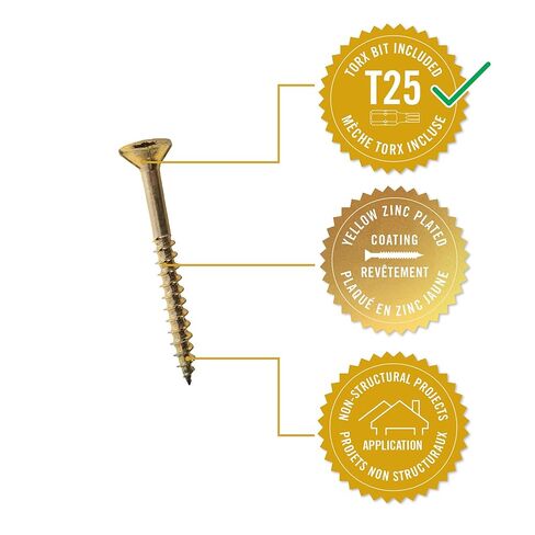 Nuvo Iron - #8 Construction Screw, 1-3/4", T25 Torx Head, Yellow Zinc Plating, 400 pcs/jar in Saudi Arabia