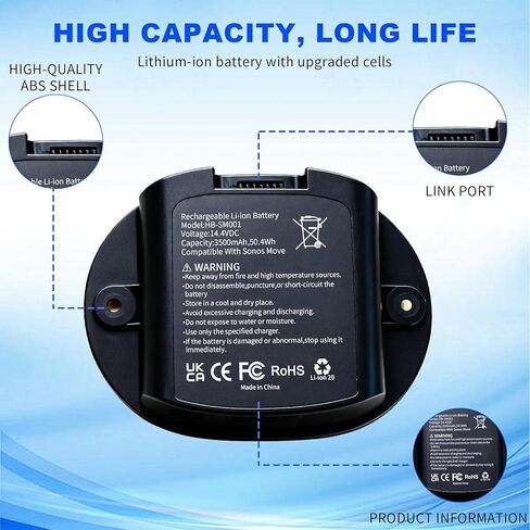 3500mAh Replacement Battery for Sonos Move Series Bluetooth Speaker, Compatible with Sonos Move, Move 2, MOVE1US1, MOVE1US1BLK, MOVE2US1, MOVE2US1BLK, Replace PN 111-00001, IP-03-6802-001 in Saudi Arabia