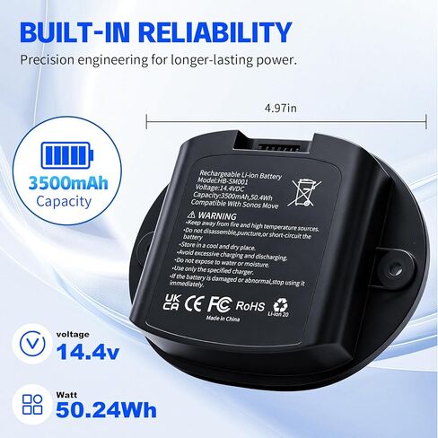 3500mAh Replacement Battery for Sonos Move Series Bluetooth Speaker, Compatible with Sonos Move, Move 2, MOVE1US1, MOVE1US1BLK, MOVE2US1, MOVE2US1BLK, Replace PN 111-00001, IP-03-6802-001 in Saudi Arabia