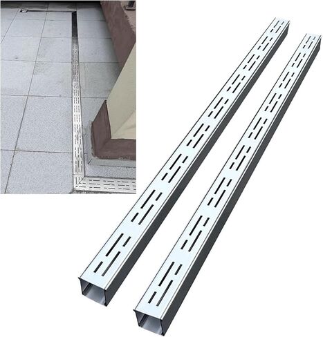 Stainless Steel Landscape Drainage Channels & Grating, 2-Pack 5x3cm Trench Drain for Rainwater Management, Narrow French Trough for Concrete Outdoor Use in Saudi Arabia