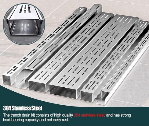 Stainless Steel Landscape Drainage Channels & Grating, 2-Pack 5x3cm Trench Drain for Rainwater Management, Narrow French Trough for Concrete Outdoor Use in Saudi Arabia