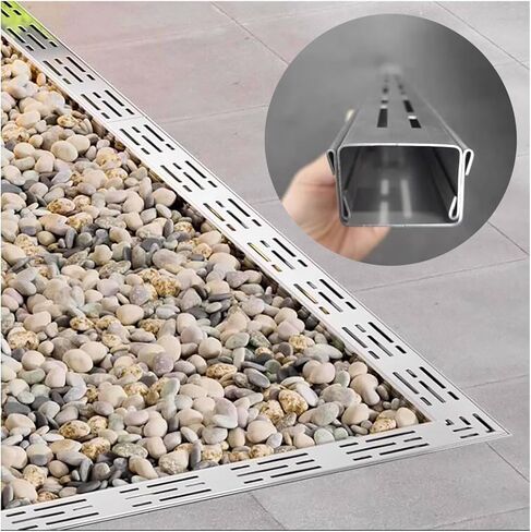 Stainless Steel Landscape Drainage Channels & Grating, 2-Pack 5x3cm Trench Drain for Rainwater Management, Narrow French Trough for Concrete Outdoor Use in Saudi Arabia