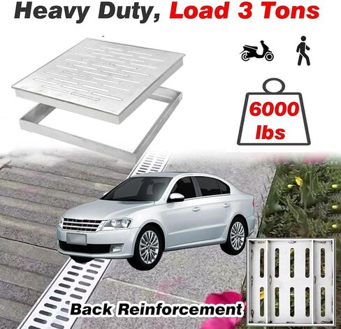 10x10cm Garden Trench Drain Cover with Frame, Concrete Catch Basin Grate for Patio, Deck, Yard, Square Sewer Grating, Garage Floor Drainage Channel Cover in Saudi Arabia