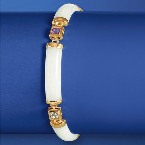 Ross-Simons White Jade and 1.40 ct. t.w. Multi-Gemstone Good Fortune Bracelet in 18kt Gold Over Sterling in Saudi Arabia