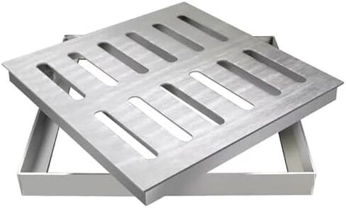 304 Stainless Steel Square Drain Grate with Frame - Heavy Duty Rainwater Well Cover, Garage Floor Strainer, Garden Gutter Drainage Basin, 500x500x30mm in Saudi Arabia