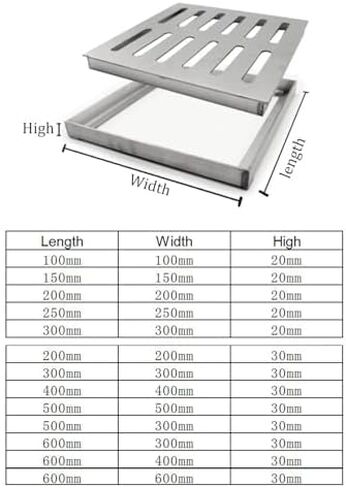 304 Stainless Steel Square Drain Grate with Frame - Heavy Duty Rainwater Well Cover, Garage Floor Strainer, Garden Gutter Drainage Basin, 500x500x30mm in Saudi Arabia