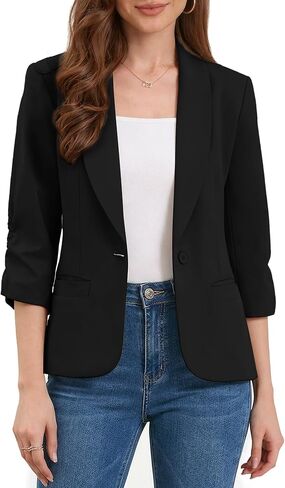 Allegra K Work Blazer for Women Ruched 3/4 Sleeve Lapel Business Casual Suit Jackets with Pockets in Saudi Arabia