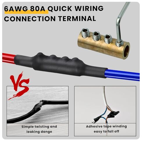 10 Pcs 6 AWG 80A Gauge Wire Connectors Nut Kit with 40 Pcs Screws, 10 Pcs Heat Shrink Tube and Wrench, 80A Quick Terminal for Splicing and Wiring, Circuit Connector in Saudi Arabia