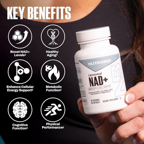 NutraBio Liposomal NAD+ Supplement with Resveratrol, NMN & PQQ for Longevity and Cell Support for Men and Women, Long-Term Vitality, 60 Capsules in Saudi Arabia