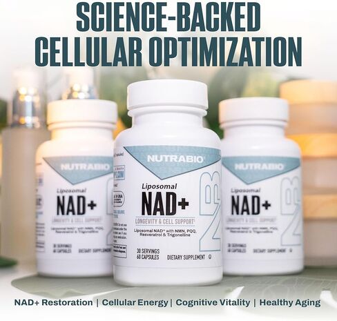 NutraBio Liposomal NAD+ Supplement with Resveratrol, NMN & PQQ for Longevity and Cell Support for Men and Women, Long-Term Vitality, 60 Capsules in Saudi Arabia