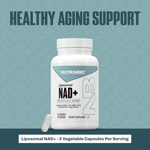 NutraBio Liposomal NAD+ Supplement with Resveratrol, NMN & PQQ for Longevity and Cell Support for Men and Women, Long-Term Vitality, 60 Capsules in Saudi Arabia