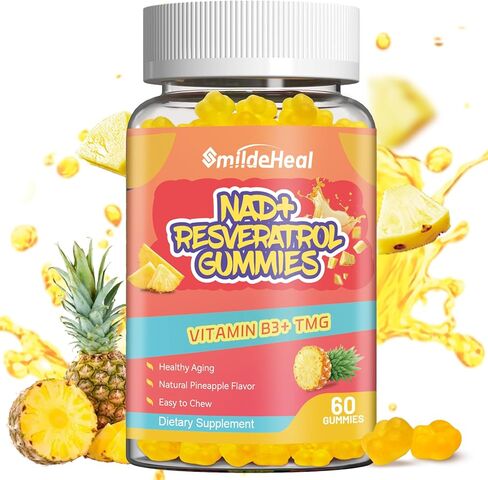 NAD+ ريسفيراترول علكات NAD+ مكمل 500 ملغ مع فيتامين B3 وTMG - شيخوخة صحية، طاقة ودعم الصحة الخلوية - صديق للنباتيين، بكتين طبيعي - 60 علكة، كمية تكفي لمدة 30 يومًا in Kuwait