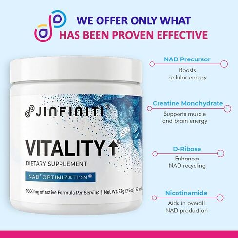 Jinfiniti Vitality↑NAD+ Optimization - تركيبة تحسين NAD+ حاصلة على براءة اختراع ومعتمدة سريريًا in Saudi Arabia