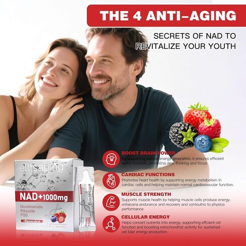 NAD 1000mg Liquid Supplement, NAD+ Liquid Supplement with Nicotinamide Riboside, Resveratrol & PQQ, NAD+ Supplements for Men & Women, Healthy Aging & Boosts Cellular Energy – 30 Packs in Saudi Arabia