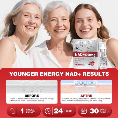 NAD 1000mg Liquid Supplement, NAD+ Liquid Supplement with Nicotinamide Riboside, Resveratrol & PQQ, NAD+ Supplements for Men & Women, Healthy Aging & Boosts Cellular Energy – 30 Packs in Saudi Arabia