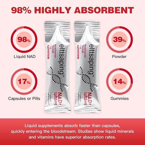 NAD 1000mg Liquid Supplement, NAD+ Liquid Supplement with Nicotinamide Riboside, Resveratrol & PQQ, NAD+ Supplements for Men & Women, Healthy Aging & Boosts Cellular Energy – 30 Packs in Saudi Arabia