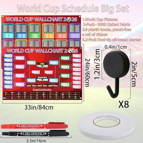 2 PCS World Cup Schedule 2026 Poster Soccer Party DecorationsSoccer Party Decorations Knockout Stage Bracket Wallchart & Group Stage Wallchart Showcase Waterproof Backdrop Banner Sports Event Merchandise Football Fans Gifts with Hook 33x24" in Saudi Arabia