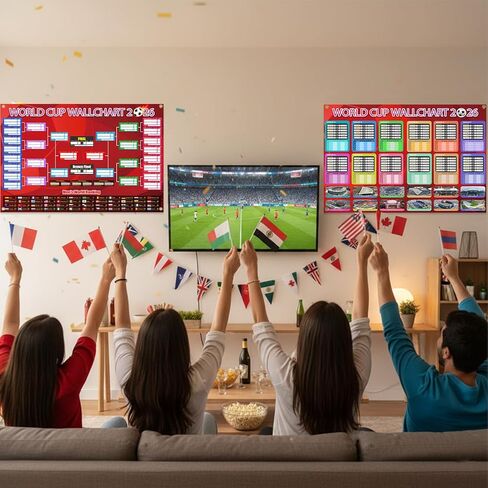 2 PCS World Cup Schedule 2026 Poster Soccer Party DecorationsSoccer Party Decorations Knockout Stage Bracket Wallchart & Group Stage Wallchart Showcase Waterproof Backdrop Banner Sports Event Merchandise Football Fans Gifts with Hook 33x24" in Saudi Arabia