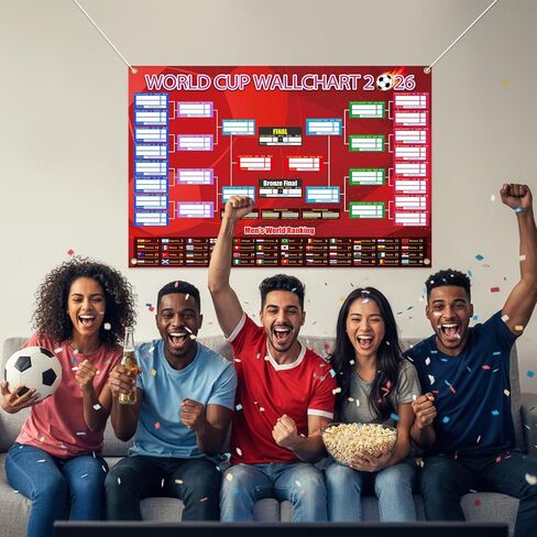 2 PCS World Cup Schedule 2026 Poster Soccer Party DecorationsSoccer Party Decorations Knockout Stage Bracket Wallchart & Group Stage Wallchart Showcase Waterproof Backdrop Banner Sports Event Merchandise Football Fans Gifts with Hook 33x24" in Saudi Arabia