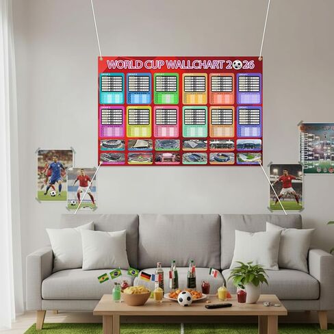 2 PCS World Cup Schedule 2026 Poster Soccer Party DecorationsSoccer Party Decorations Knockout Stage Bracket Wallchart & Group Stage Wallchart Showcase Waterproof Backdrop Banner Sports Event Merchandise Football Fans Gifts with Hook 33x24" in Saudi Arabia