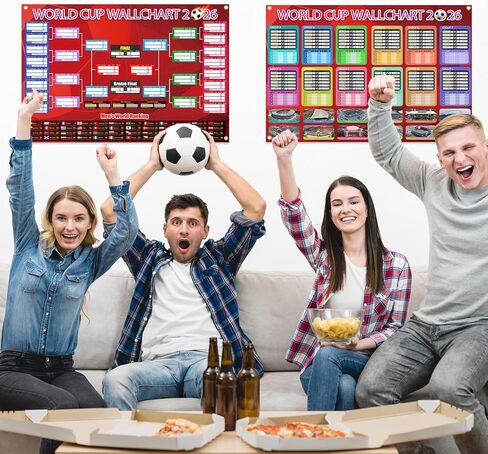 2 PCS World Cup Schedule 2026 Poster Soccer Party DecorationsSoccer Party Decorations Knockout Stage Bracket Wallchart & Group Stage Wallchart Showcase Waterproof Backdrop Banner Sports Event Merchandise Football Fans Gifts with Hook 33x24" in Saudi Arabia