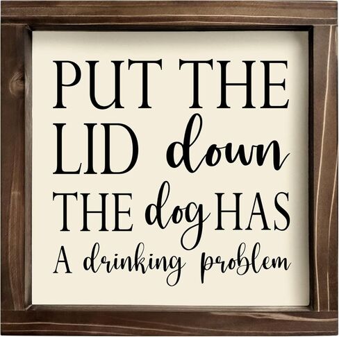 ديكور حمام كيركان، علامة مرحاض خشبية ريفية، ديكور جدار حمام مضحك - ضع الشفاه لأسفل، علامات مضحكة، ديكور شقة لمرحاض المرحاض، لوحة معلقة على الحائط (آرت ديكو، 7 بوصة × 7 بوصة، كلب) (أبيض/بني) in Kuwait