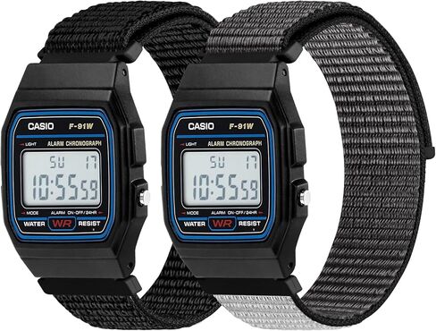 2 Pack Nylon Bands Compatible with Casio F-84/F-91W/F-94/A158/A168, Casio F-105/F-108, Solo Loop Soft Strap for Casio AE-1000 Series in Kuwait