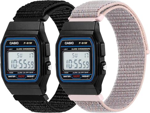 2 Pack Nylon Bands Compatible with Casio F-84/F-91W/F-94/A158/A168, Casio F-105/F-108, Solo Loop Soft Strap for Casio AE-1000 Series in Kuwait