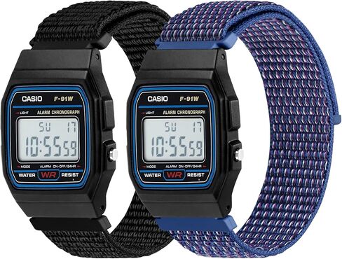 2 Pack Nylon Bands Compatible with Casio F-84/F-91W/F-94/A158/A168, Casio F-105/F-108, Solo Loop Soft Strap for Casio AE-1000 Series in Kuwait