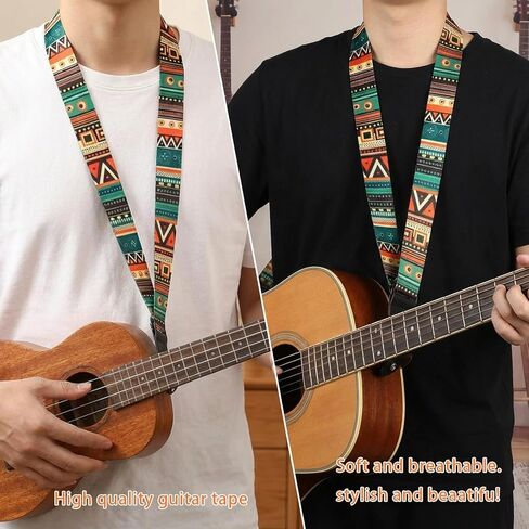 Adjustable Ukulele Strap with 3 Picks - Colorful Ethnic Shoulder Strap for Soprano, Concert, Tenor & Baritone Ukuleles | 23-55" Length Fit for Kids & Adults | Soft Fabric Neck Strap for Small Guitar in Saudi Arabia