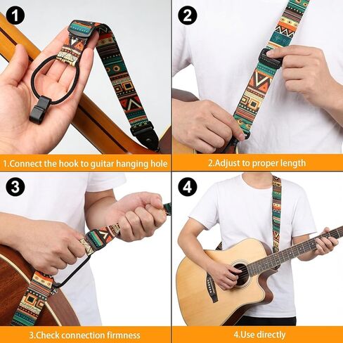 Adjustable Ukulele Strap with 3 Picks - Colorful Ethnic Shoulder Strap for Soprano, Concert, Tenor & Baritone Ukuleles | 23-55" Length Fit for Kids & Adults | Soft Fabric Neck Strap for Small Guitar in Saudi Arabia
