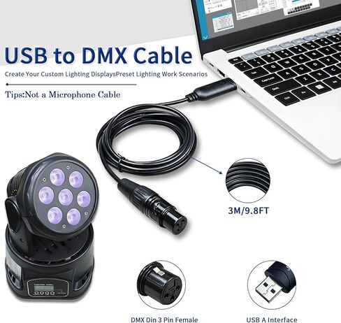 كابل محول واجهة USB إلى DMX مع شريحة FT232RNL يدعم Freestyler/QLC+/ Dmxcontrol/Soundswitch/Lightkey/Lightjams (10FT/3M) in Kuwait