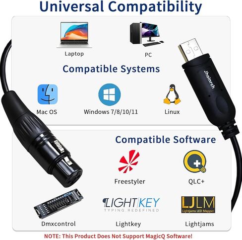 كابل محول واجهة USB إلى DMX مع شريحة FT232RNL يدعم Freestyler/QLC+/ Dmxcontrol/Soundswitch/Lightkey/Lightjams (10FT/3M) in Kuwait