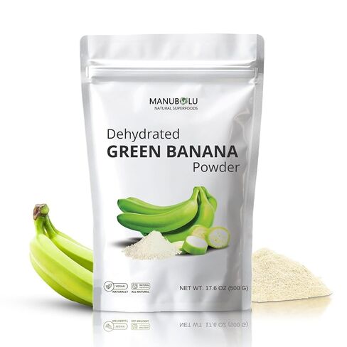 MANUBOLU Resistant Starch Green Banana Powder 1.1 lb | Prebiotic Fiber for Gut Health | 100% Natural, Sugar Free | Gluten Free, Paleo & Vegan Superfood | 500g in Saudi Arabia