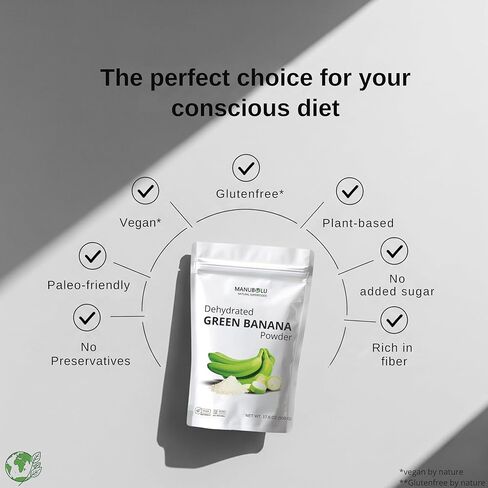 MANUBOLU Resistant Starch Green Banana Powder 1.1 lb | Prebiotic Fiber for Gut Health | 100% Natural, Sugar Free | Gluten Free, Paleo & Vegan Superfood | 500g in Saudi Arabia