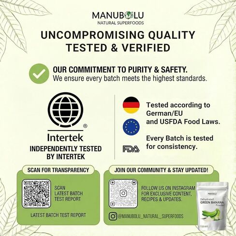 MANUBOLU Resistant Starch Green Banana Powder 1.1 lb | Prebiotic Fiber for Gut Health | 100% Natural, Sugar Free | Gluten Free, Paleo & Vegan Superfood | 500g in Saudi Arabia