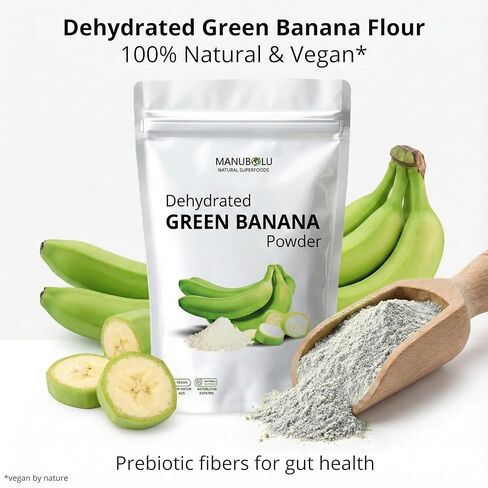 MANUBOLU Resistant Starch Green Banana Powder 1.1 lb | Prebiotic Fiber for Gut Health | 100% Natural, Sugar Free | Gluten Free, Paleo & Vegan Superfood | 500g in Saudi Arabia