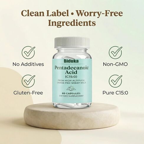 60 Servings of Pentadecanoic Acid Extract | 300mg Per Capsule from High-Altitude Grass-Fed Sheep Milk | Non GMO, Gluten Free, Additive Free, Soy Free Veggie Capsules | C15:0 Supplement in Saudi Arabia