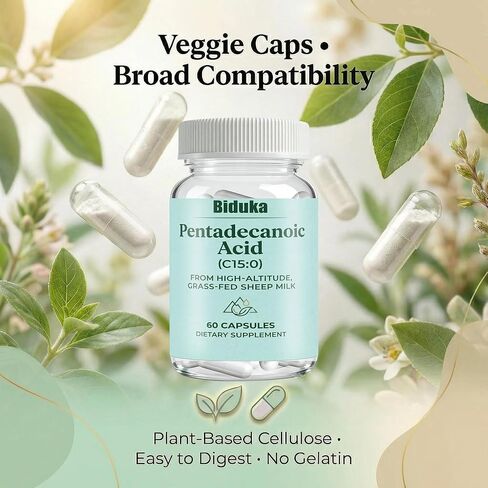 60 Servings of Pentadecanoic Acid Extract | 300mg Per Capsule from High-Altitude Grass-Fed Sheep Milk | Non GMO, Gluten Free, Additive Free, Soy Free Veggie Capsules | C15:0 Supplement in Saudi Arabia
