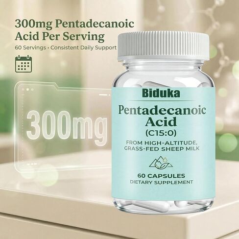 60 Servings of Pentadecanoic Acid Extract | 300mg Per Capsule from High-Altitude Grass-Fed Sheep Milk | Non GMO, Gluten Free, Additive Free, Soy Free Veggie Capsules | C15:0 Supplement in Saudi Arabia