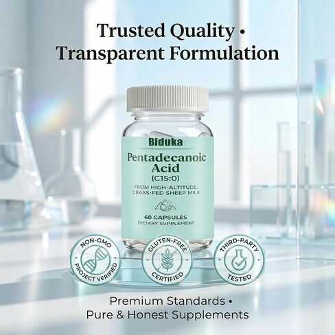 60 Servings of Pentadecanoic Acid Extract | 300mg Per Capsule from High-Altitude Grass-Fed Sheep Milk | Non GMO, Gluten Free, Additive Free, Soy Free Veggie Capsules | C15:0 Supplement in Saudi Arabia